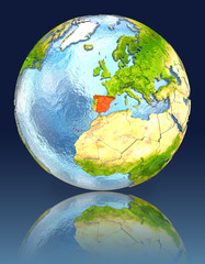 Spain on globe with reflection