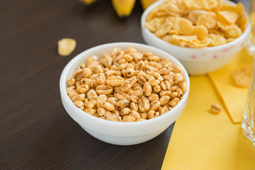 Healthy food. Breakfast cereals. Wheat flakes