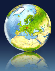 Czech republic on globe with reflection
