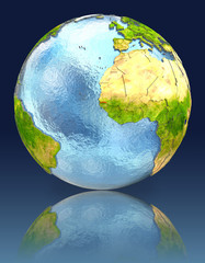 Gambia on globe with reflection