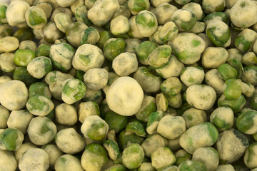 This is a photograph of spicy Wasabi Peas