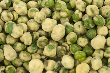This is a photograph of spicy Wasabi Peas