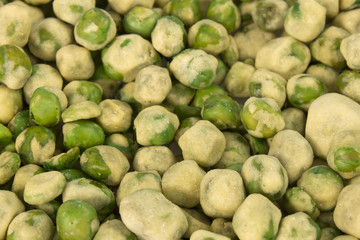 This is a photograph of spicy Wasabi Peas