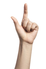 gesture with hand finger, index finger make a direction.