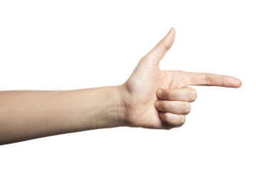 gesture with hand finger, index finger make a direction.