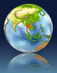 Thailand on globe with reflection