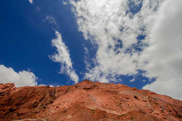 Peak of a red rock mountain in the Andes in Catamarca, Argentina