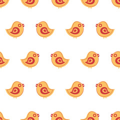 Seamless pattern with cartoon birds. Easter greeting cards, Hand drawn vector illustrations