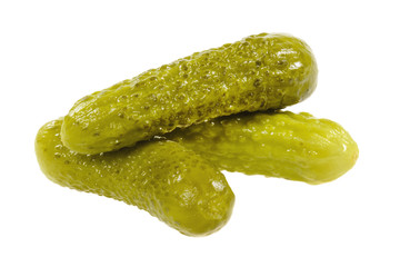 Three pickled  cucumbers.  Gherkins.