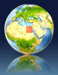 Egypt on globe with reflection