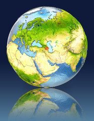 Azerbaijan on globe with reflection