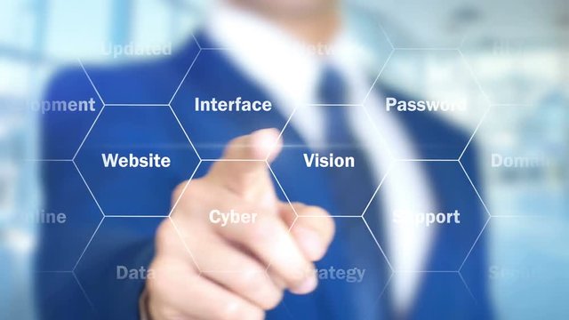 Hosting, Man Working on Holographic Interface, Visual Screen