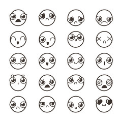 Set of cute lovely kawaii emoticon.