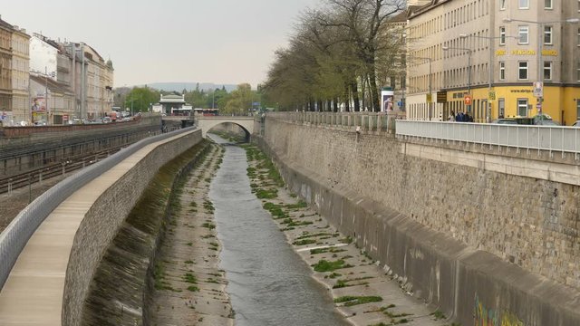 Wienfluss river in Vienna, Austria, 4K