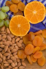 Healthy raw fruit and nut snack platter