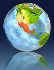 Mexico on globe with reflection