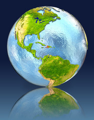 Haiti on globe with reflection