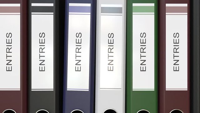 Multiple office folders with Entries text labels 3D rendering