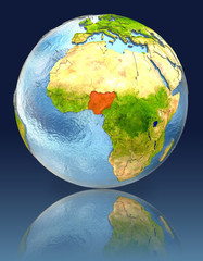Nigeria on globe with reflection