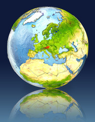Austria on globe with reflection