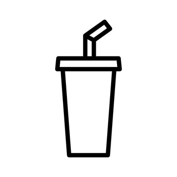 Soda beverage or soft drink with straw line art vector icon for food apps and websites