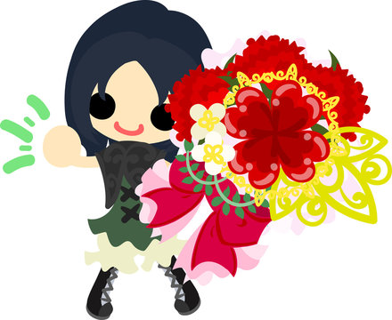 A cute girl and bouquet of carnations