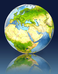 Lebanon on globe with reflection