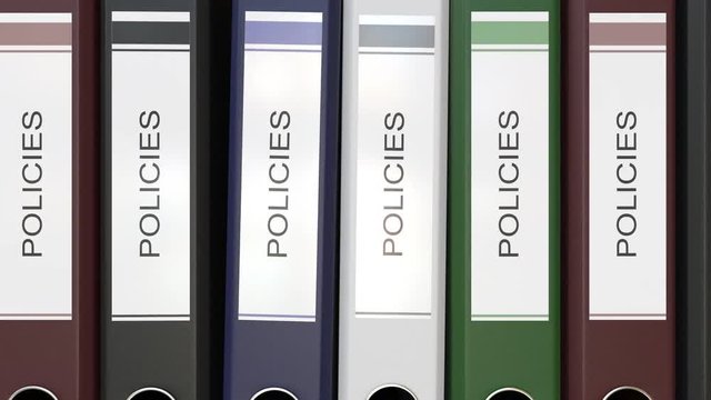 Multiple office folders with Policies text labels 3D rendering