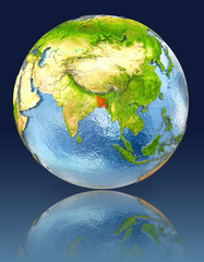 Bangladesh on globe with reflection