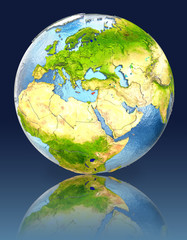 Cyprus on globe with reflection