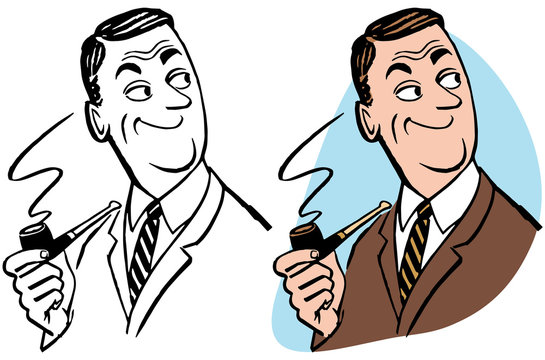 A smiling man smoking a pipe