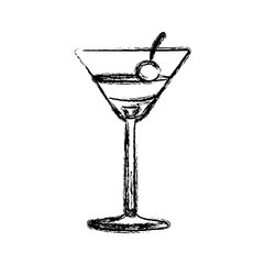 blurred silhouette martini drink cocktail glass with cherry vector illustration