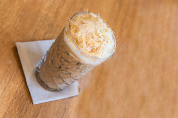 Iced coffee frappe with candy topping