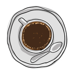 silhouette color hand drawn of coffee cup top view vector illustration