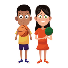couple children sport basketball and ping pong vector illustraiton eps 10