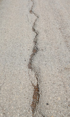 Cracked surface of an asphalt road