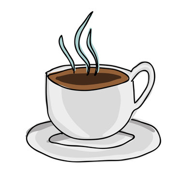 silhouette color hand drawn of hot coffee cup on dish vector illustration