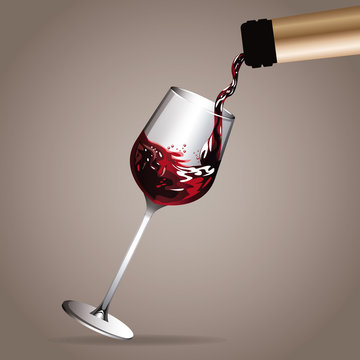 Glass Cup Pouring Wine Bottle Vector Illustration Eps 10