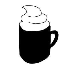 black silhouette hand drawn with coffee cup with cream vector illustration