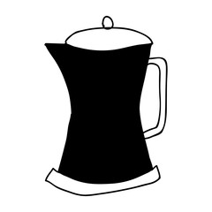 black silhouette hand drawn of metallic kettle of coffee with handle vector illustration