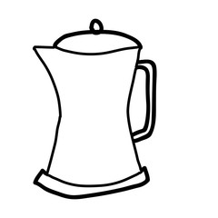 monochrome contour hand drawn of metallic kettle of coffee with handle vector illustration
