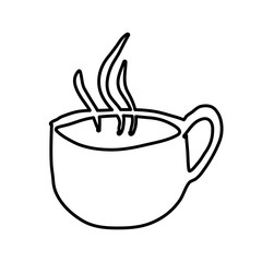 monochrome contour hand drawn of hot coffee cup side view vector illustration