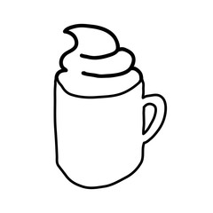 monochrome contour hand drawn with coffee cup with cream vector illustration