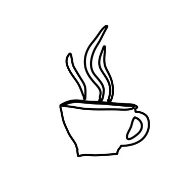 monochrome contour hand drawn of hot coffee cup vector illustration