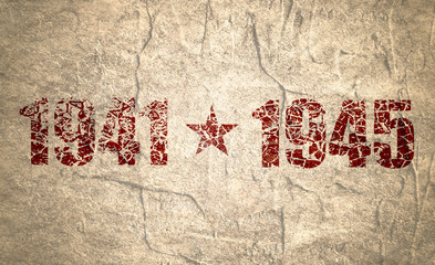 May 9 Russian holiday Victory Day background template. Happy Victory day. 1941 and 1945 cracked numbers. Concrete grunge texture