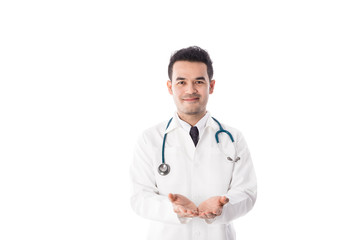 Asian male medical doctor on white background