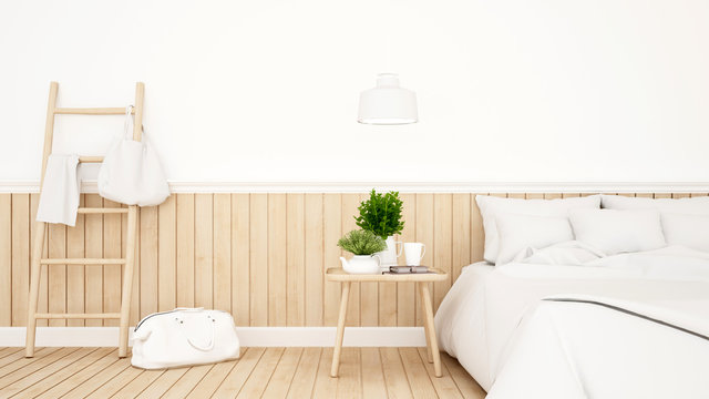 White bedroom or guestroom of hotel minimal design - 3d Rendering