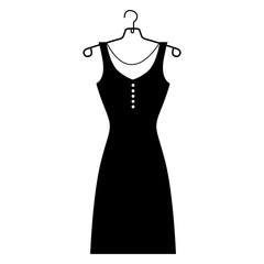 monochrome silhouette of the female dress in hanger vector illustration