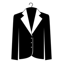 monochrome silhouette of the male formal jacket in hanger vector illustration