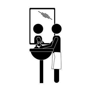 recommend clip art: monochrome pictogram of the man in the washbasin vector illustration